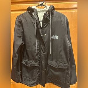 North Face Fleece lined Rain Jacket. Dark Navy Blue Baby Blue Fleece Lined.